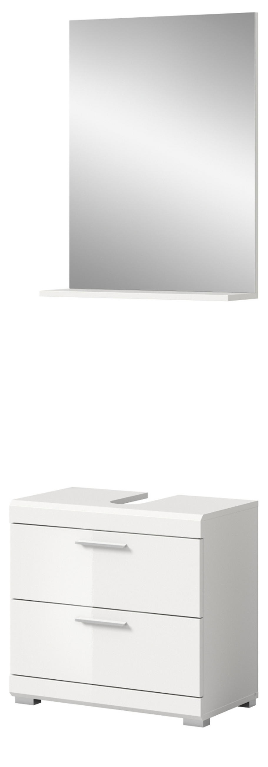 BADMÖBEL-SET weiß Hochglanz 2-teilig 60 cm, Kombination mit Spiegel - Weiß Hochglanz, Glas/Holzwerkstoff (60/191/37cm) - Inn.Furn