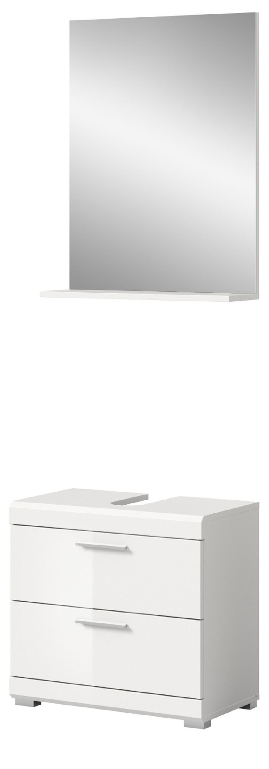 BADMÖBEL-SET weiß Hochglanz 2-teilig 60 cm, Kombination mit Spiegel - Weiß Hochglanz, Glas/Holzwerkstoff (60/191/37cm) - Inn.Furn