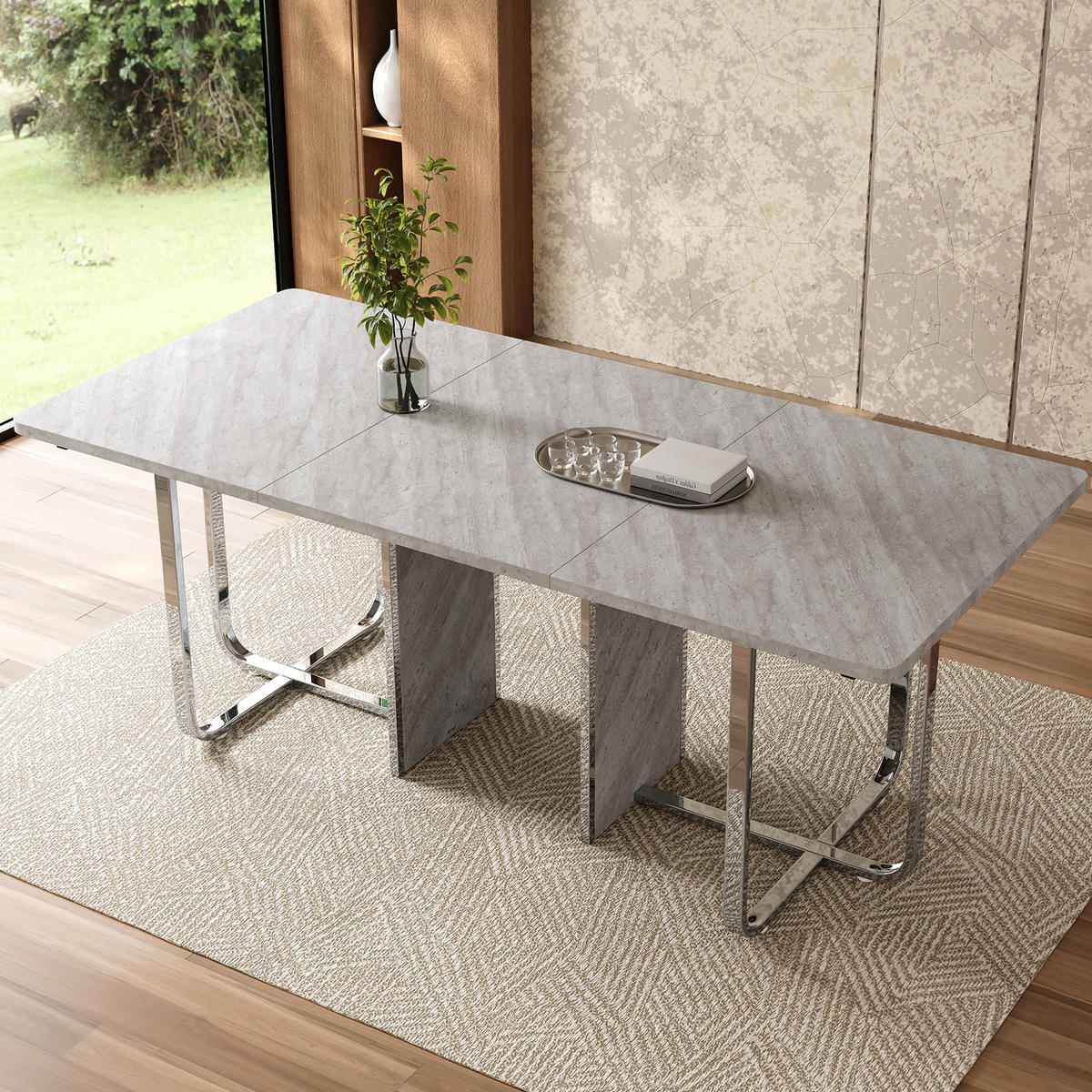ESSTISCH 180/80/75 cm für 6-8 Personen mit MDF-Tischplatte und Metallbeinen, Grau/Silber - Grau, Holzwerkstoff (180/80/75cm) - Redom
