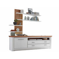 TV-LOWBOARD SET mit Wandregal weiß Olbia Wildeiche 202/45/67 cm - Weiß/Braun, Holz (202/67/45cm) - Casamia Massive Möbel