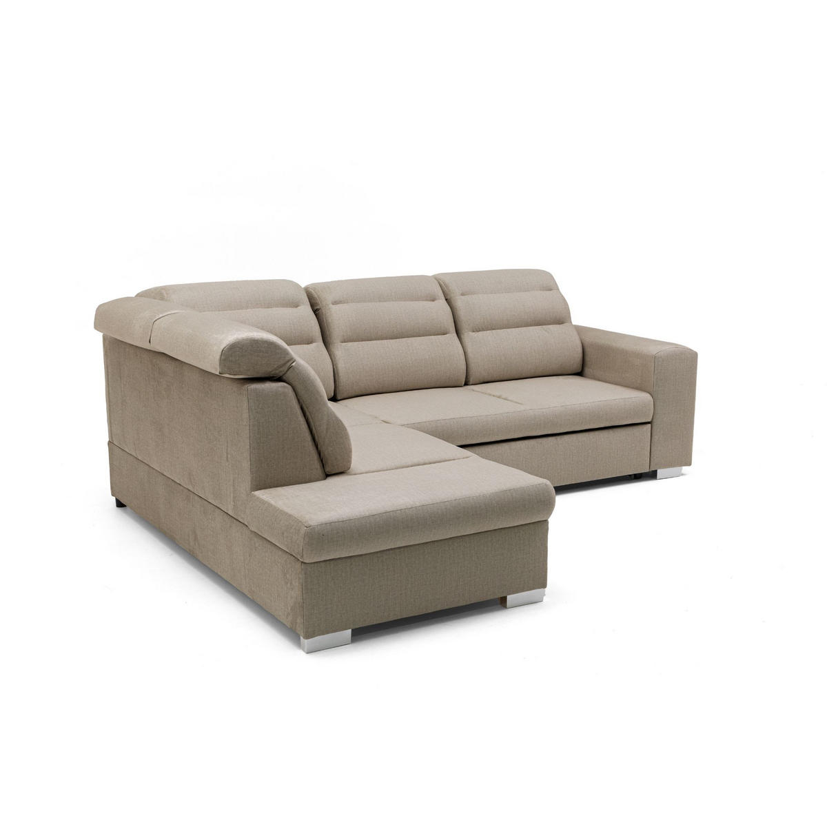ECKSOFA CLOUD L Links mit Schlaffunktion 120x190 Velours Beige - Chromfarben/Beige, Holz/Kunststoff (202/260cm) - Muffo