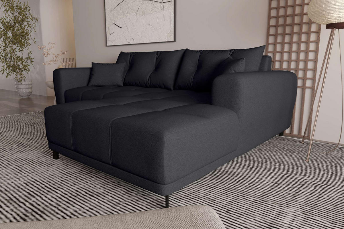 ECKSOFA Massimo Strukturstoff Schwarz inkl. Schlaffunktion Rechts - Schwarz, Textil/Metall (246/177cm) - 99rooms