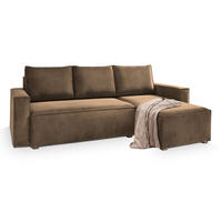 ECKSOFA SILES Beige Velours-Stoff mit Schlaffunktion - Beige, Holz (230/140cm) - MASSENO