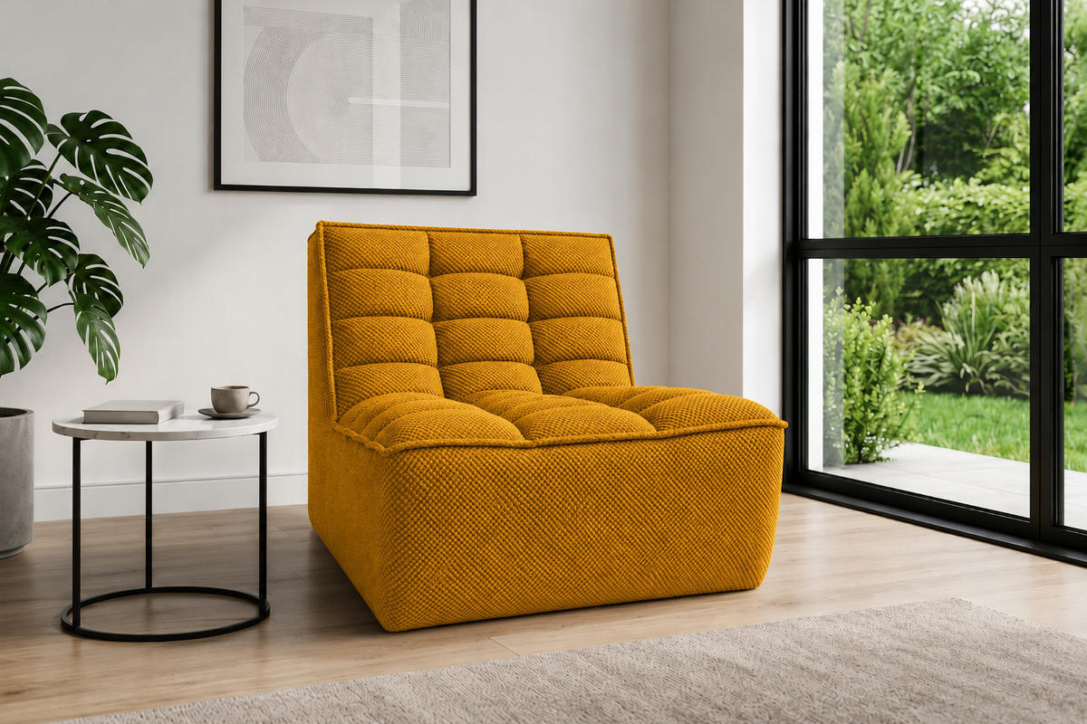 SESSEL, Loungesessel, Plüschstoff Pop, Senffarbe, LAZY - Gelb, Holz (80/76/93cm) - Kaiser Möbel