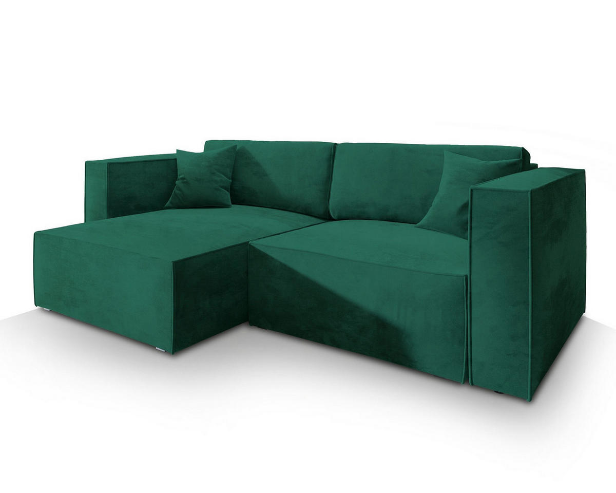 ROHOVÁ SEDAČKA NERIO tmavě zelená - šedá/tmavě zelená, dřevo/textil (245/148cm) - MASSENO