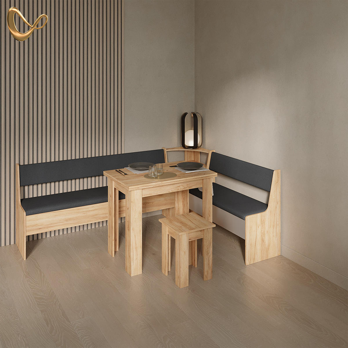 ECKBANKGRUPPE Tiberio Goldkraft Eiche 210 x 150 cm mit Tisch - Honigeiche, Holzwerkstoff (210/80/150cm) - Livinity®
