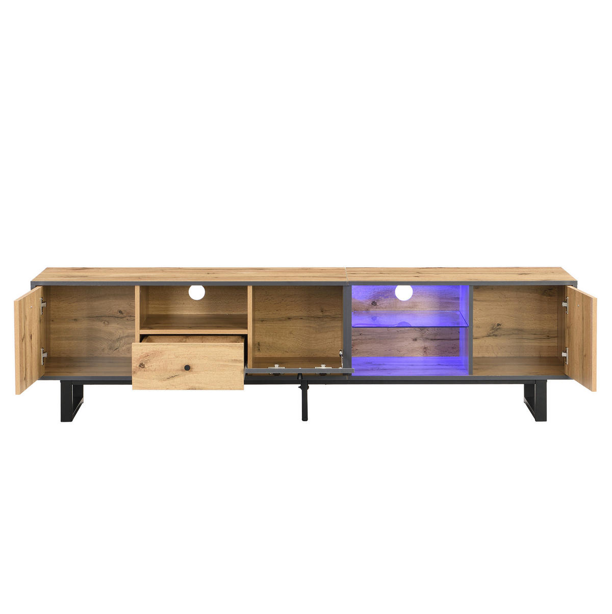 NÍZKÁ komoda 190/40/50 cm přírodní, antracitový, s LED osvětlením a úložným prostorem - přírodní, kompozitní dřevo (190/50/40cm) - BEAOK