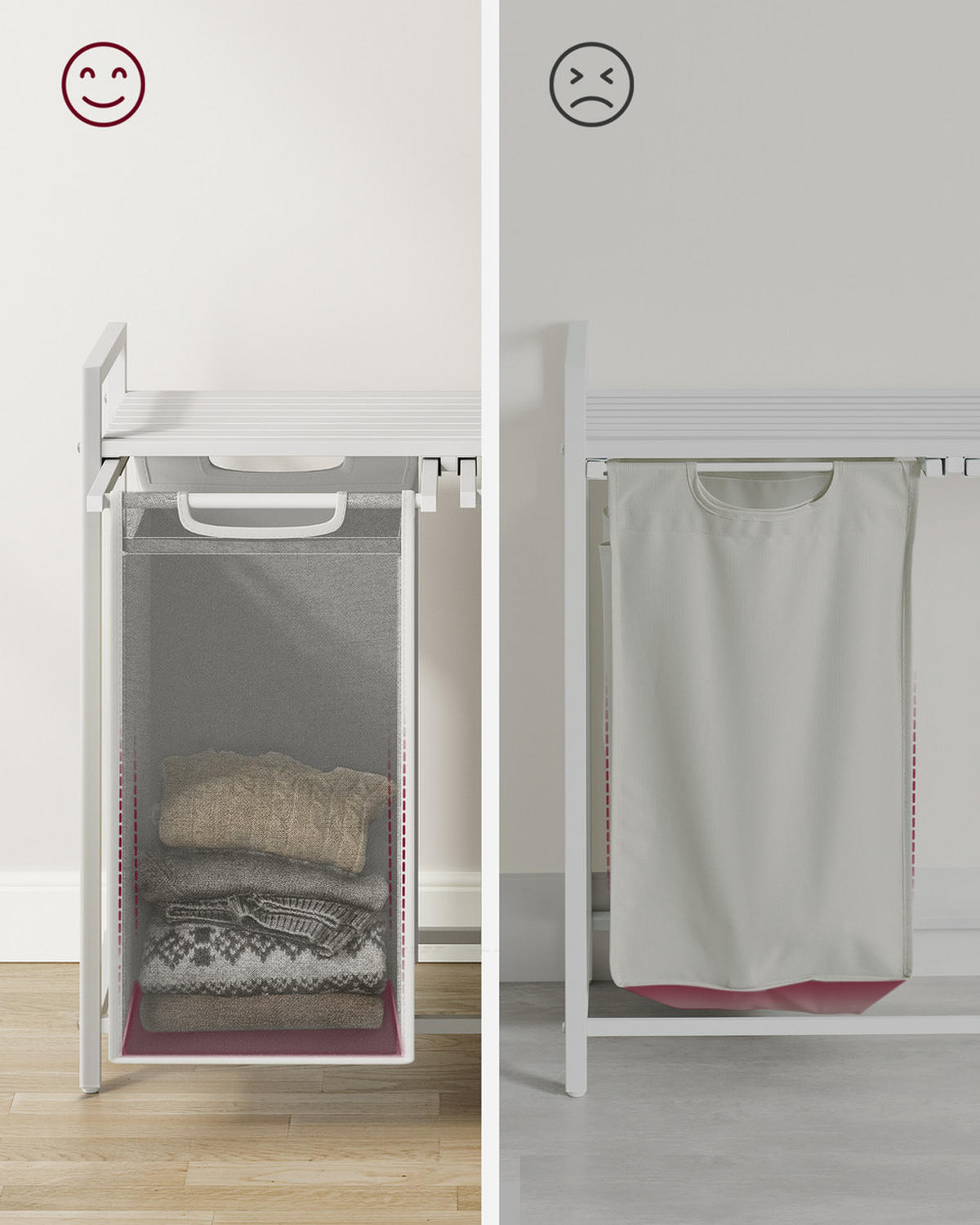 WÄSCHEKORB mit 2 herausziehbaren Fächern, hellgrau - L71 cm - Grau, Metall (33/73/71cm) - Calicosy