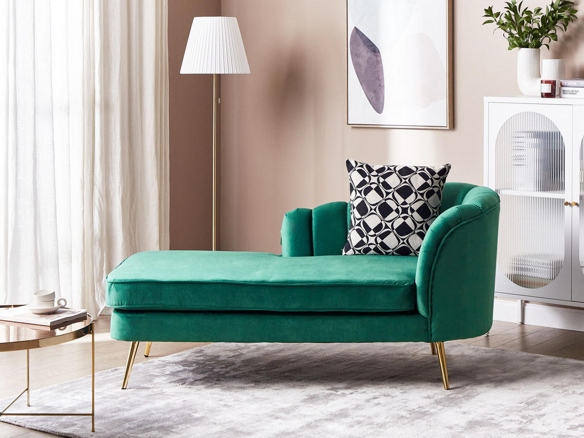 CHAISELONGUE Samtstoff smaragdgrün rechtsseitig Allier - Goldfarben/Grün, Textil (150/75/76cm) - Beliani
