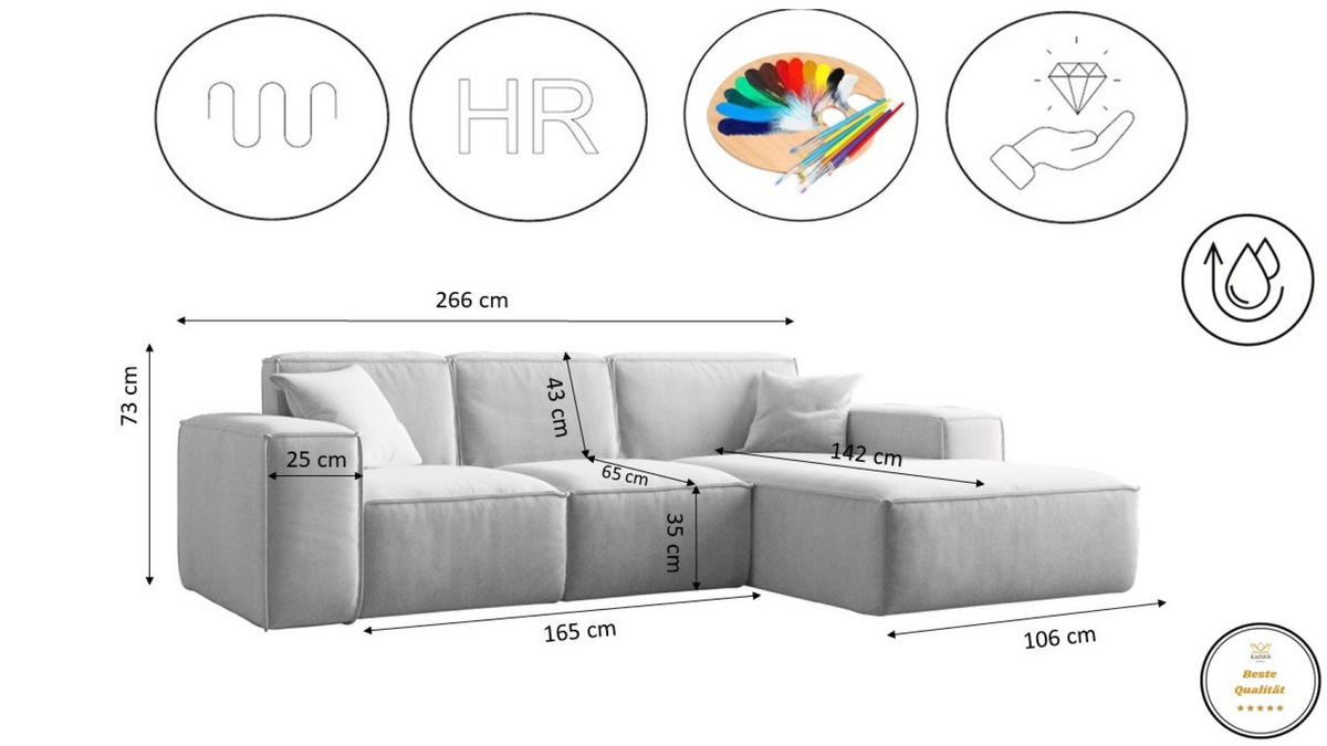 ECKSOFA L-Form Siena Stoff Salvador Hellgrau Rechts - Hellgrau, Holz (266/165cm) - Kaiser Möbel