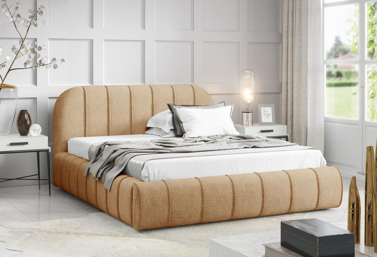 POLSTERBETT 140x200 Lunea, Samt, Metallrahmen, Bettkasten, Beige - Beige, Holz/Textil (140/200cm) - Emporius