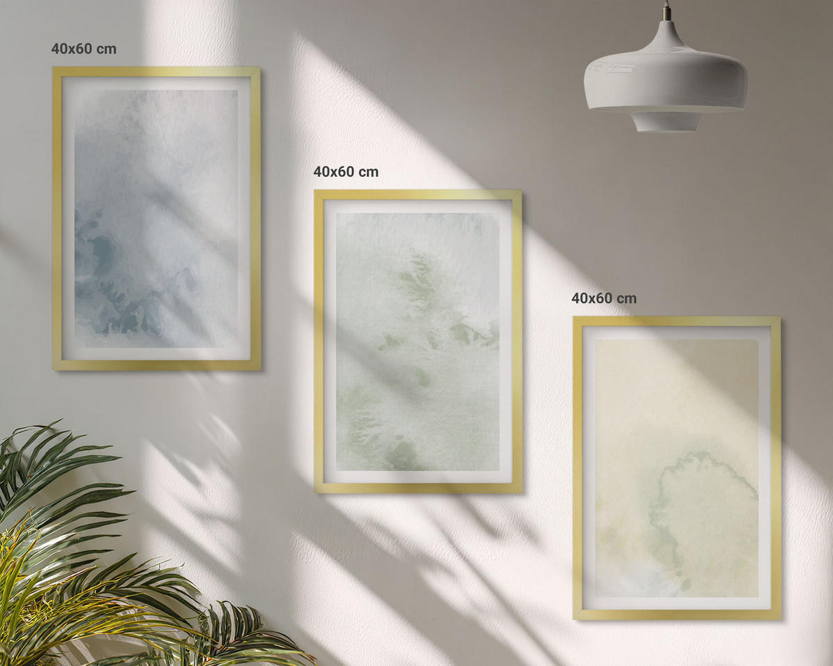 BILDER SET 3er Set - 40x60 cm Goldrahmen - Pastellfarben auf Leinwand - Goldfarben, Kunststoff (40/60cm) - TULUP