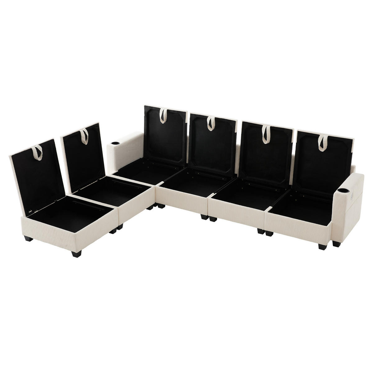 WOHNLANDSCHAFT Cord mit 2 Hockern und USB-Anschluss Stauraum 280/151/82 cm Beige - Beige, Kunststoff/Textil (82/280/151cm) - Redom