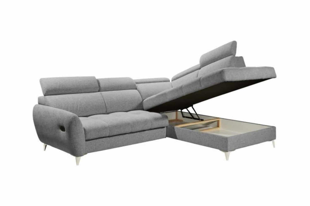 ECKSOFA mit elektrischer Sitztiefenverstellung und Bettkasten - Chromfarben/Silberfarben, Holz/Holzwerkstoff (216/282cm) - ed exciting design