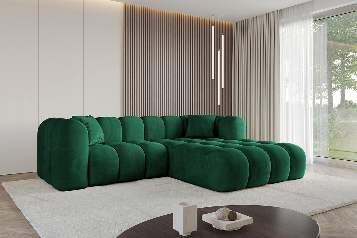 ECKSOFA Ottomane Rechts OLEA-L1 - 231x173x74 cm Dunkelgrün - Dunkelgrün/Schwarz, Holzwerkstoff/Kunststoff (231/173cm) - ALTDECOR