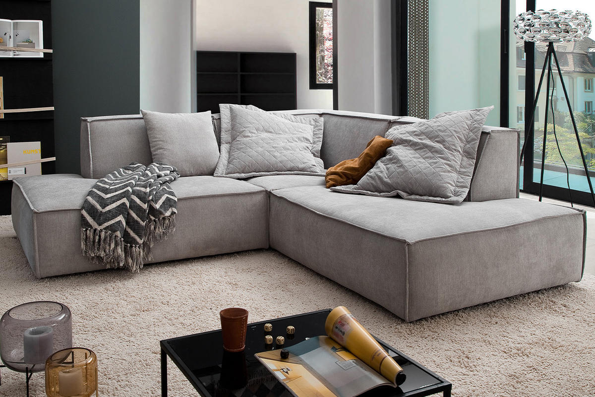 ECKSOFA SAMU Silber Webstoff - Silberfarben/Schwarz, Textil (226/224cm) - KAWOLA