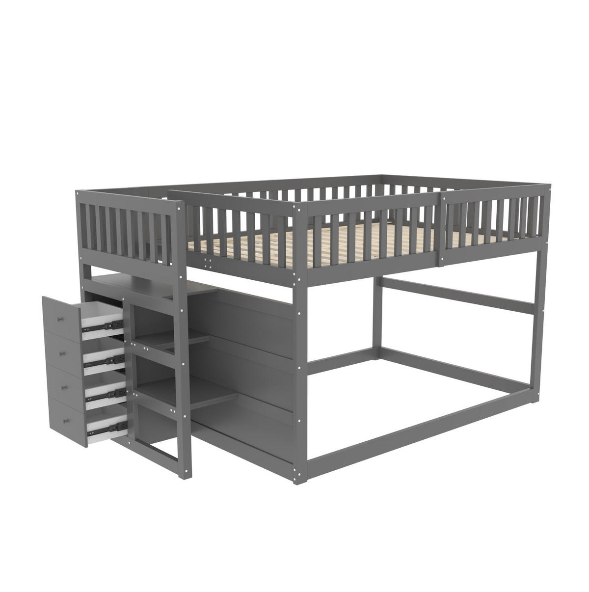 ETAGENBETT niedrig mit Treppe und 4 Schubladen 140x200 cm Grau - Grau, Holzwerkstoff (140/200cm) - Beauniv
