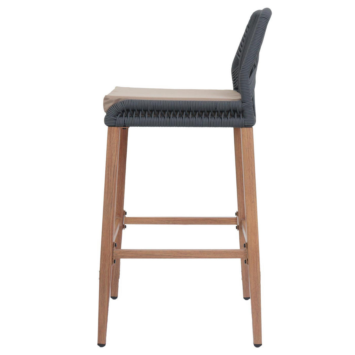 GARTENSTUHL 2er-Set HxBxT 101x45x50cm Sitzhöhe 76cm Anthrazit Kissen Taupe Seilgeflecht Metall Holz-Optik - Anthrazit, Metall (45/101/50cm) - PROREGAL