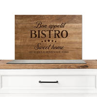 SPRITZSCHUTZ KÜCHE Zitat - Bistro - Guten Appetit - Süßes Zuhause - Holzmaserung 60x40 cm - Braun, Metall (60/0.3/40cm) - MuchoWow