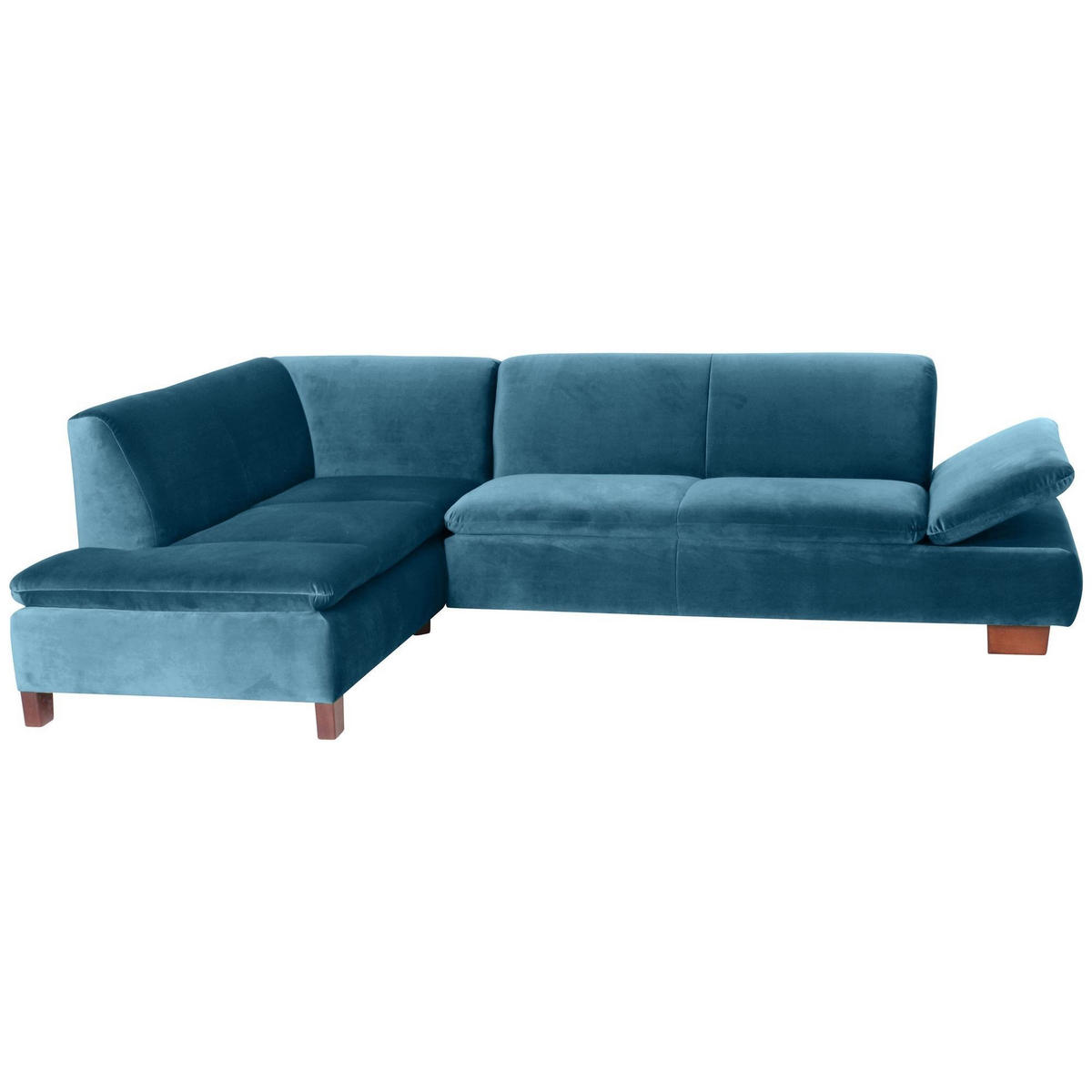 ECKSOFA mit Ottomane links Kaye Bezug Samtvelours Buche nussbaum dunkel / petrol - Blau, Kunststoff (190/270cm) - 58aufmkessel