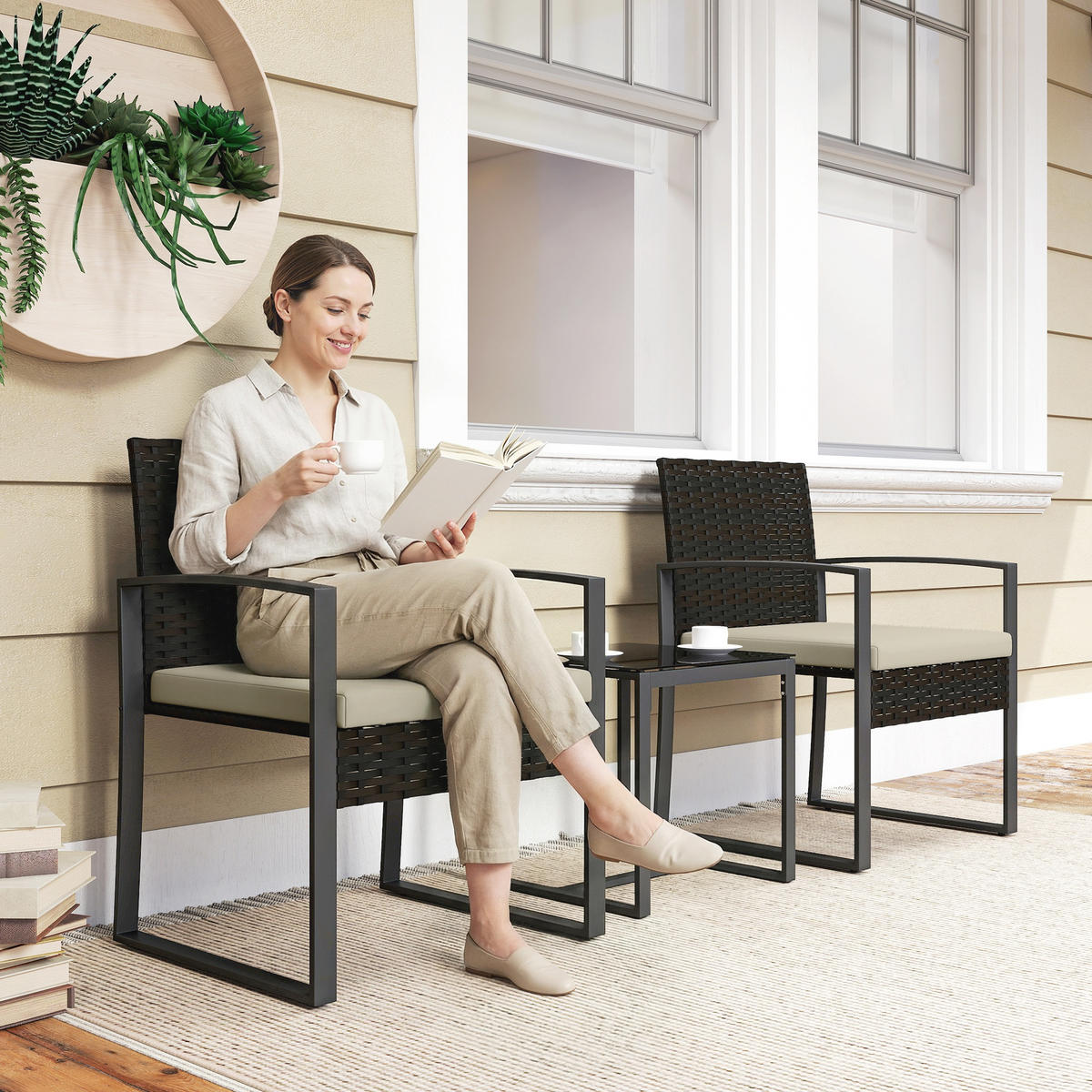 GARTENSITZGRUPPE 2er-Set DE-13702 mit Glastisch Braun - Braun, Metall - ComfortXL