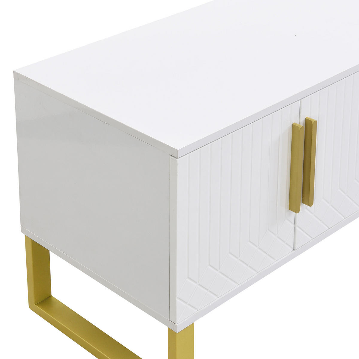 LOWBOARD 170/40/53.5 cm Weiß/Gold aus MDF in Hochglanzoptik mit 4 Türen und 2 Schubladen - Weiß, Holzwerkstoff (40/53.5/170cm) - OKMYHOME
