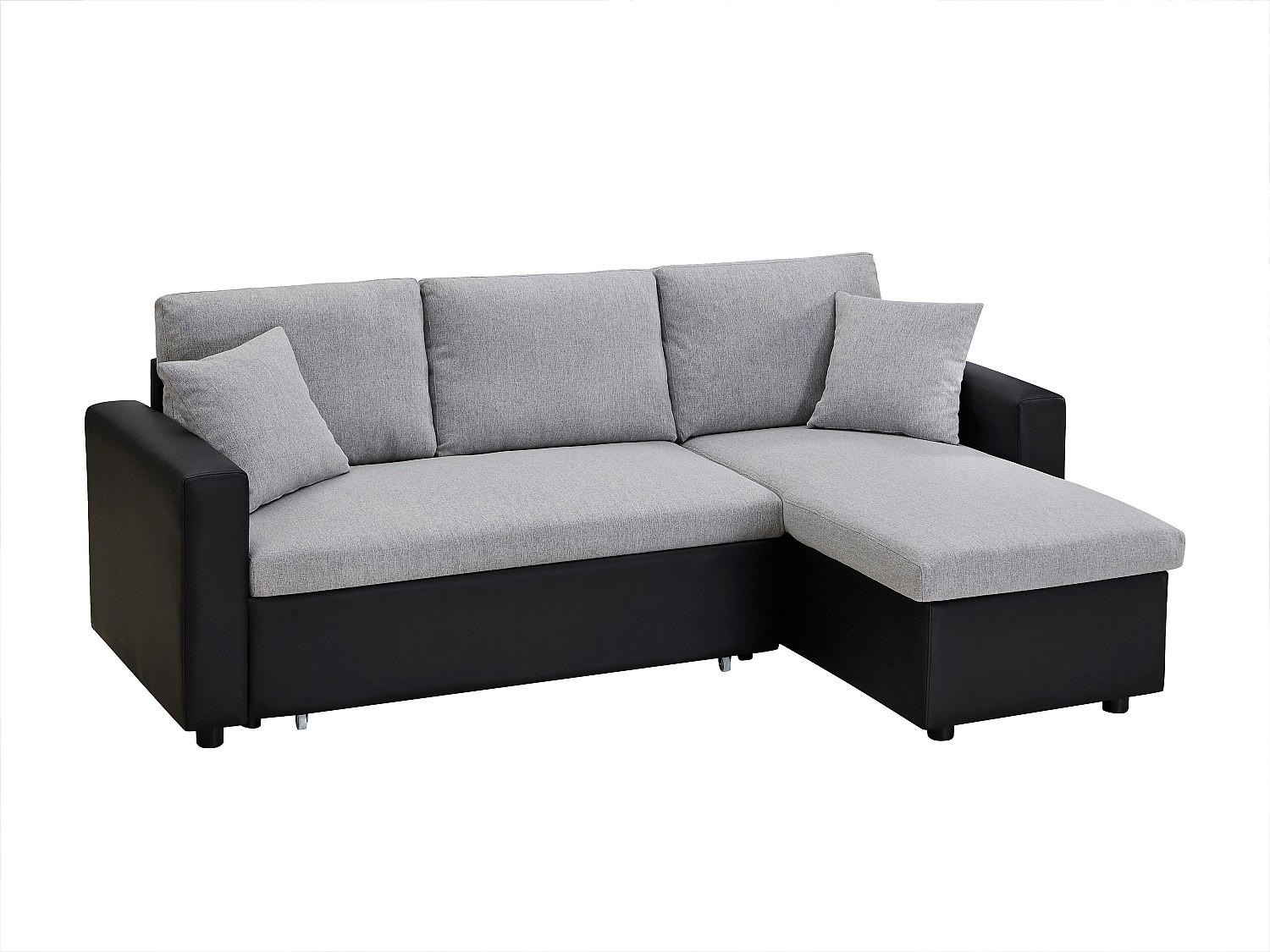 ECKSOFA mit Schlaffunktion GAZUR - Stoff & Kunstleder - Ecke wechselbar - Schwarz & Grau - Schwarz, Textil (223/146cm) - Vente-Unique