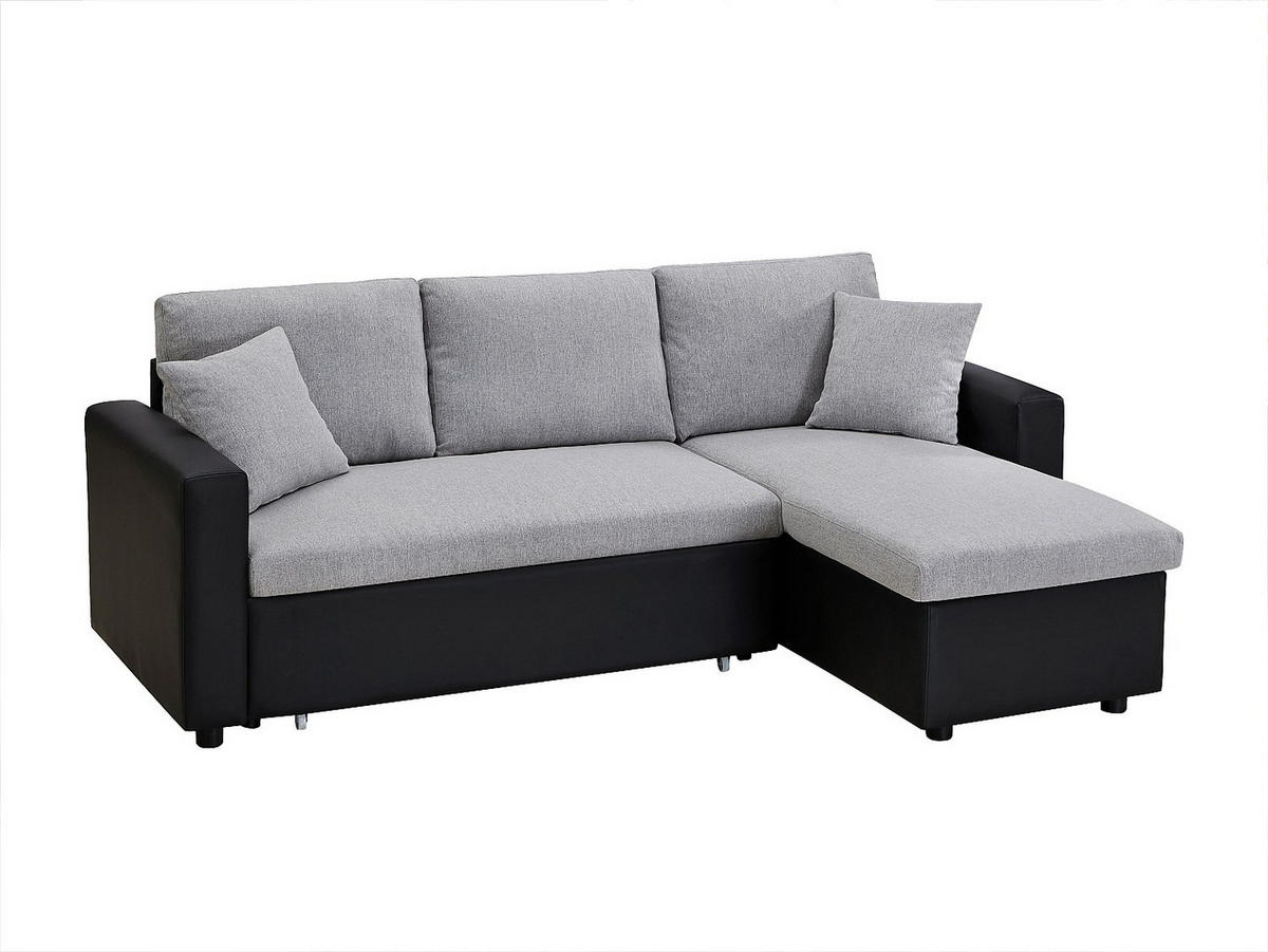 ECKSOFA mit Schlaffunktion GAZUR - Stoff & Kunstleder - Ecke wechselbar - Schwarz & Grau - Schwarz, Textil (223/146cm) - Vente-Unique