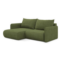 ECKSOFA mit Schlaffunktion Chenille Stoff Grün - Dunkelgrün/Schwarz, Kunststoff/Textil (148/207cm) - Makamii