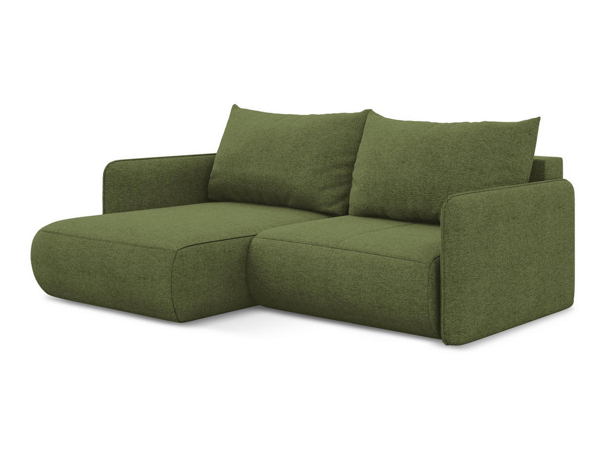 ECKSOFA mit Schlaffunktion Chenille Stoff Grün - Dunkelgrün/Schwarz, Kunststoff/Textil (148/207cm) - Makamii