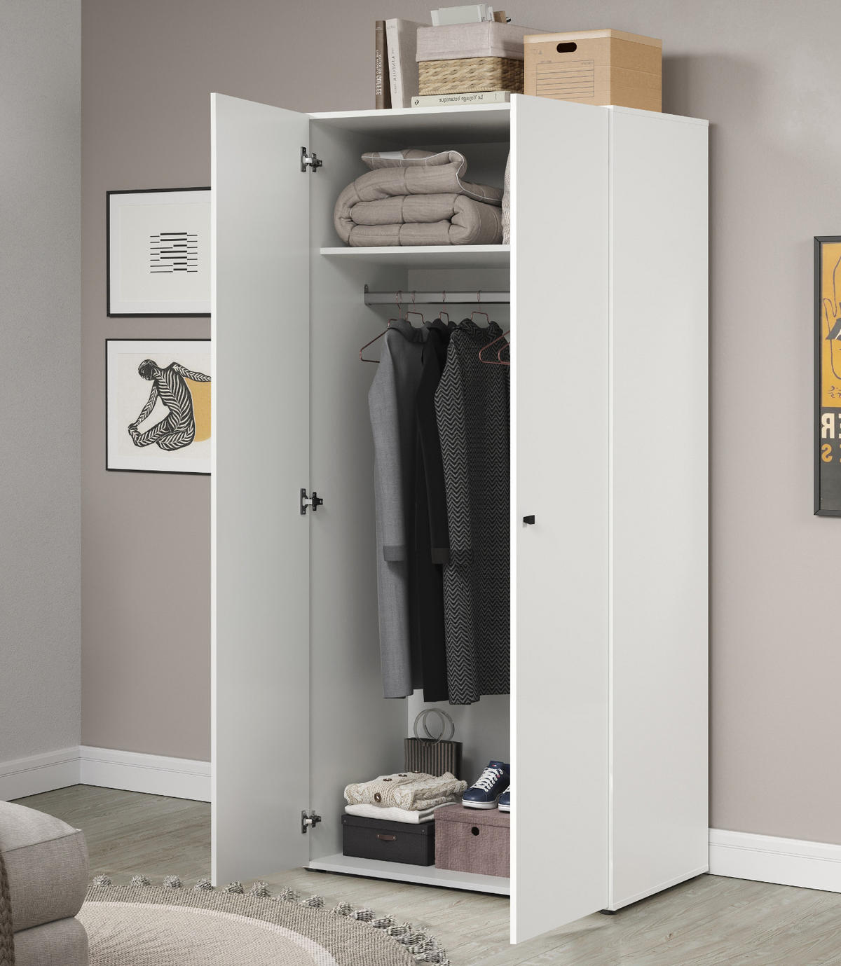 KLEIDERSCHRANK weiß 81 x 176 cm, Drehtürenschrank 2-türig - Schwarz/Weiß, Holzwerkstoff/Kunststoff (81/176/51cm) - Top.Furn
