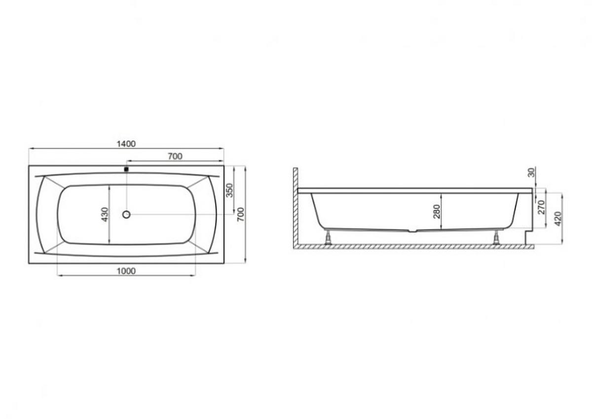 BADEWANNE Rechteck APRI 140/70 mit Styro Ablauf Füße - Weiß, Kunststoff (70/42/140cm) - bad land
