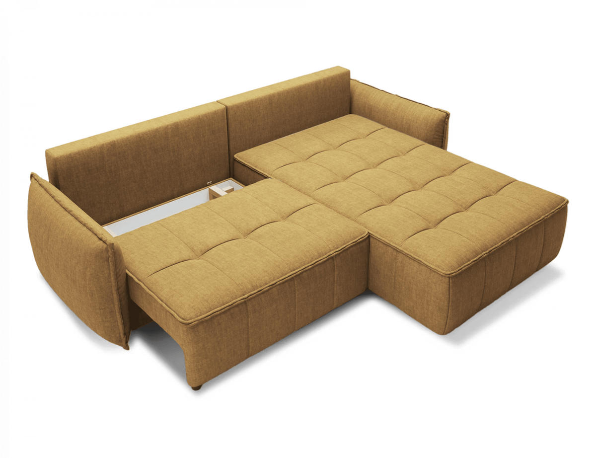 ECKSOFA mit Schlaffunktion und Bettkasten - Gelb, Textil (196/265cm) - Eltap