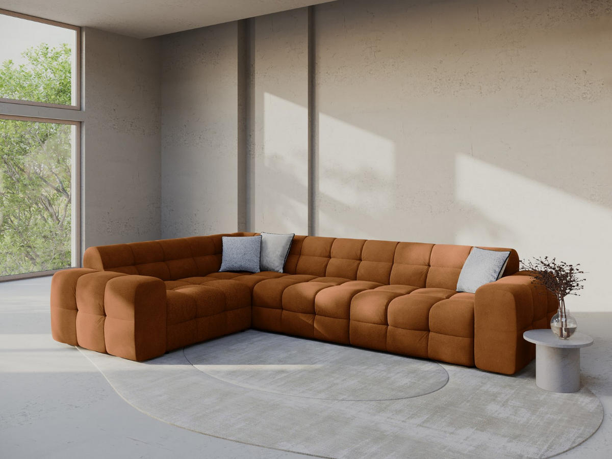 ECKSOFA links Kendal aus Samt kamel 6 Sitzplätze - Hellbraun, Textil (231/332cm) - Micadoni