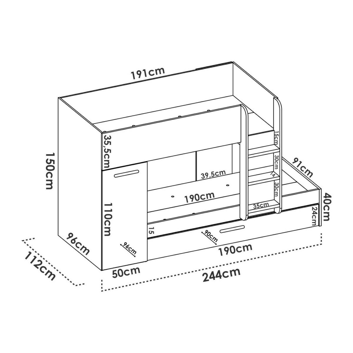 SCHLAFZIMMER Eiche, Weiß 112/244/150 cm - Weiß, Holzwerkstoff - DMORA