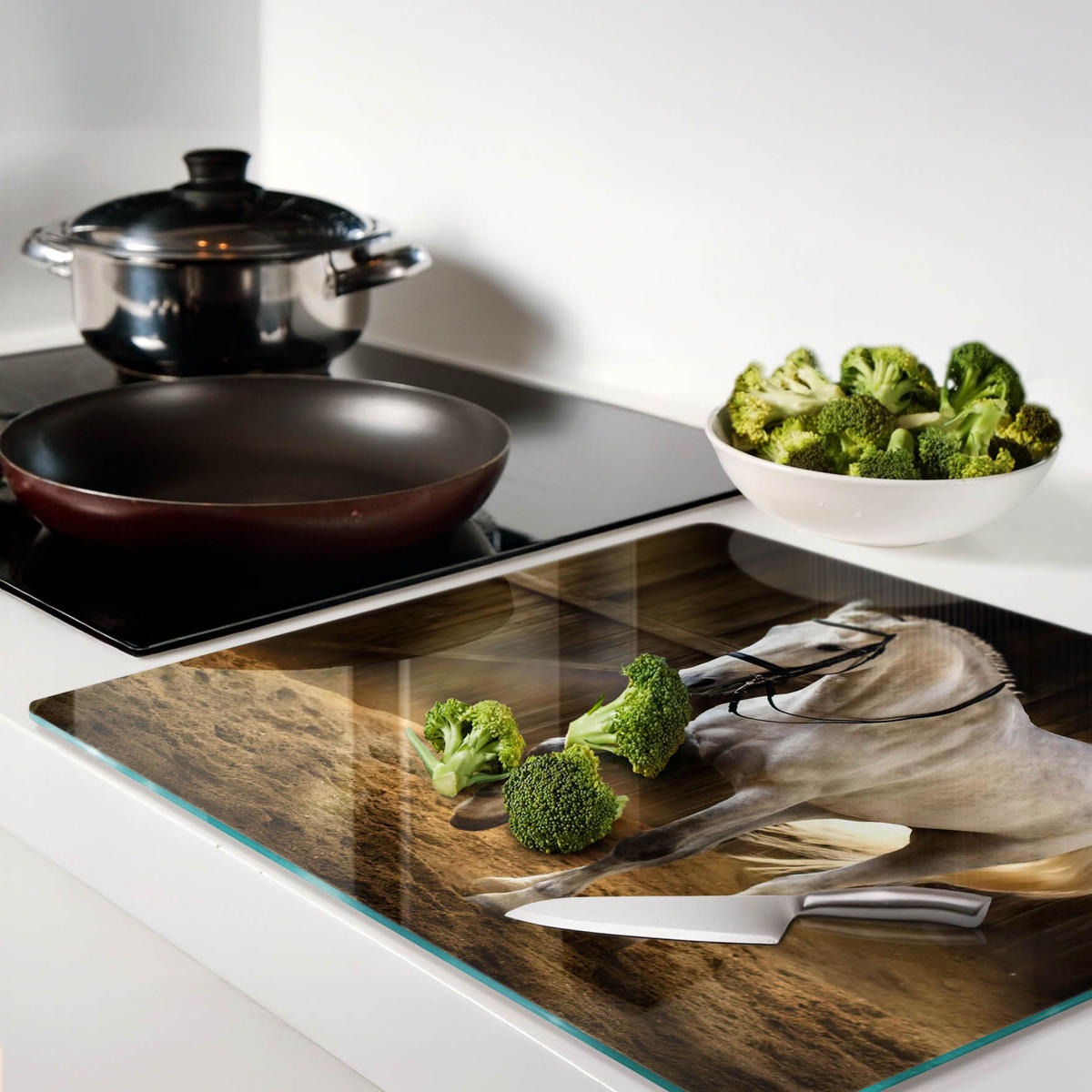 GLASPLATTE 60x52 cm Schimmel im Stall - Weiß, Glas (60/52cm) - TULUP