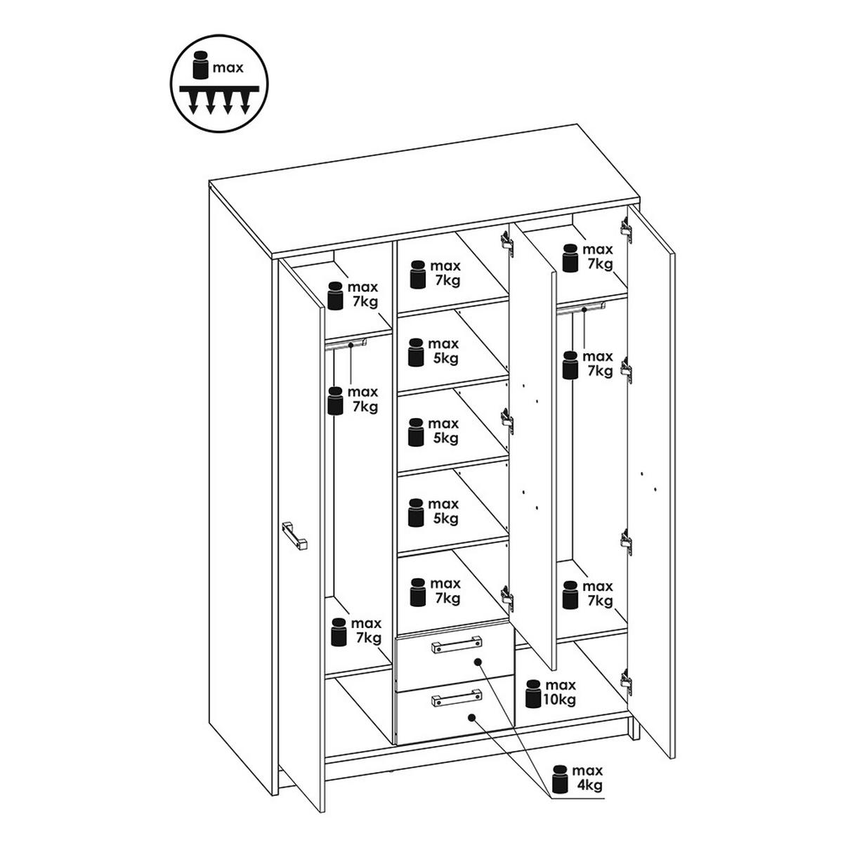 KLEIDERSCHRANK Nelson-129 - Braun, Holzwerkstoff (128/196/60cm) - Lomado