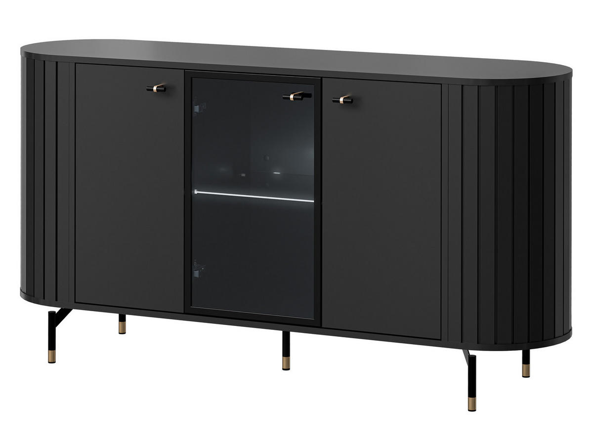 KOMMODE Zante 150 2D1W 03 mit weißer LED Beleuchtung - Goldfarben/Schwarz, Holzwerkstoff/Metall (151/81/40cm) - MIRJAN24