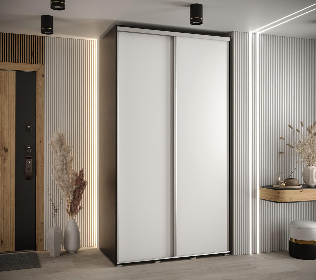 SCHWEBETÜRENSCHRANK 235,2/140/60 2-türig - Silberfarben/Schwarz, Holz/Metall (140/235/60cm) - Abiks Möbel