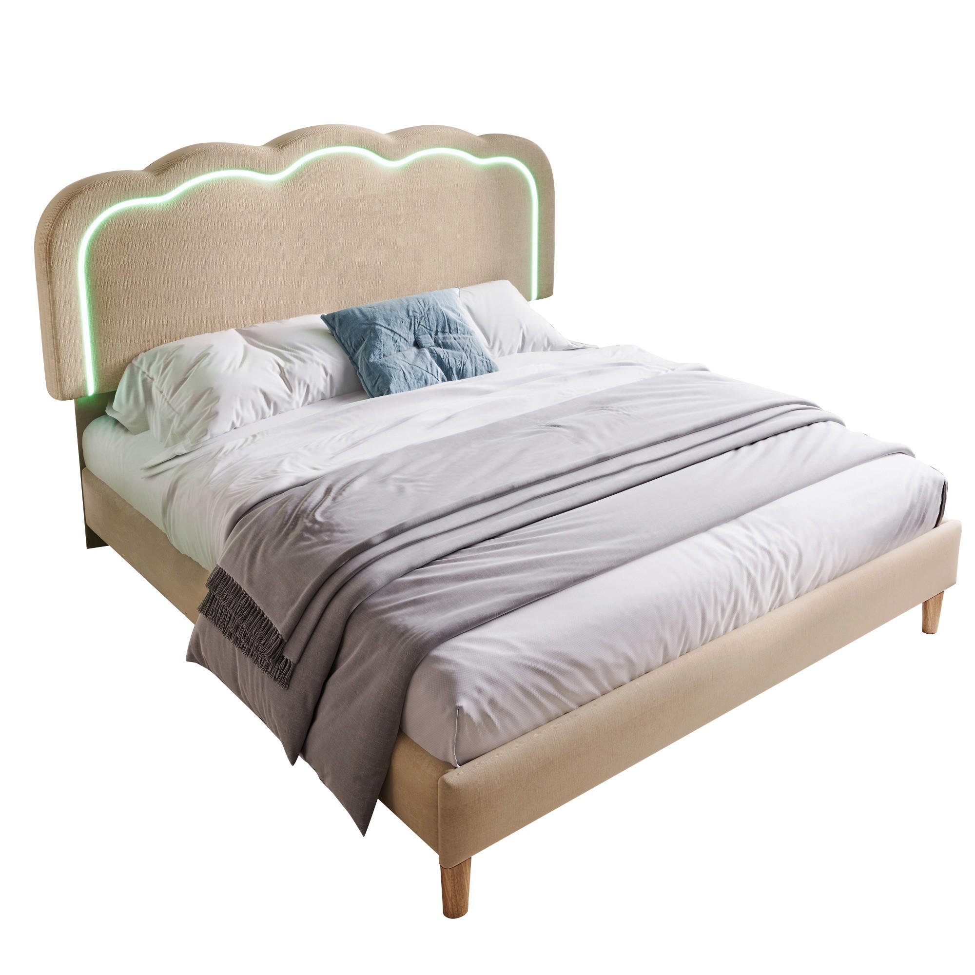 POLSTERBETT 140/200 cm Beige LED-Bett mit verstellbarem Kopfteil - Beige, Textil (140/200cm) - OKWISH