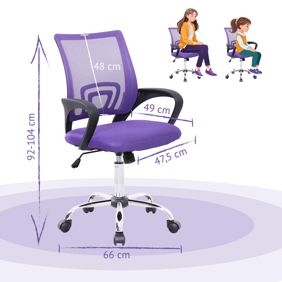KINDERSCHREIBTISCHSTUHL CYDNEY Stoffbezug Lila - Violett/Lila, Textil (57/104/49cm) - SVITA