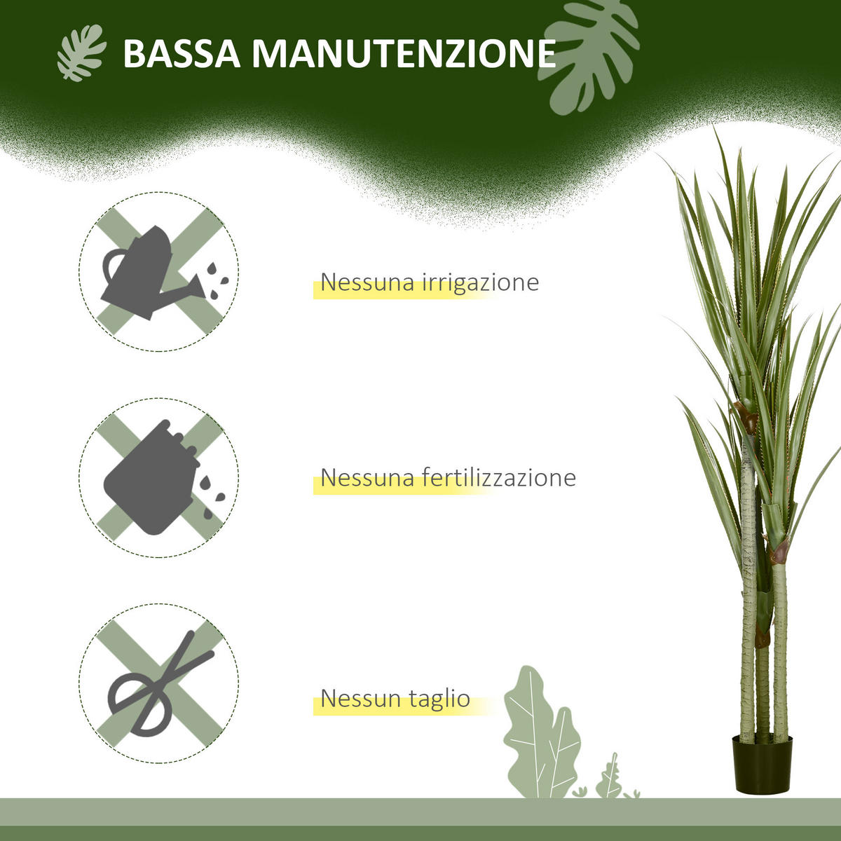 KUNSTPFLANZE, Künstliche Yucca-Pflanze 190 cm, 39 Blätter im PEVA- & Zementtopf, realistisch - Multicolor, Kunststoff (190cm) - FORIOUS
