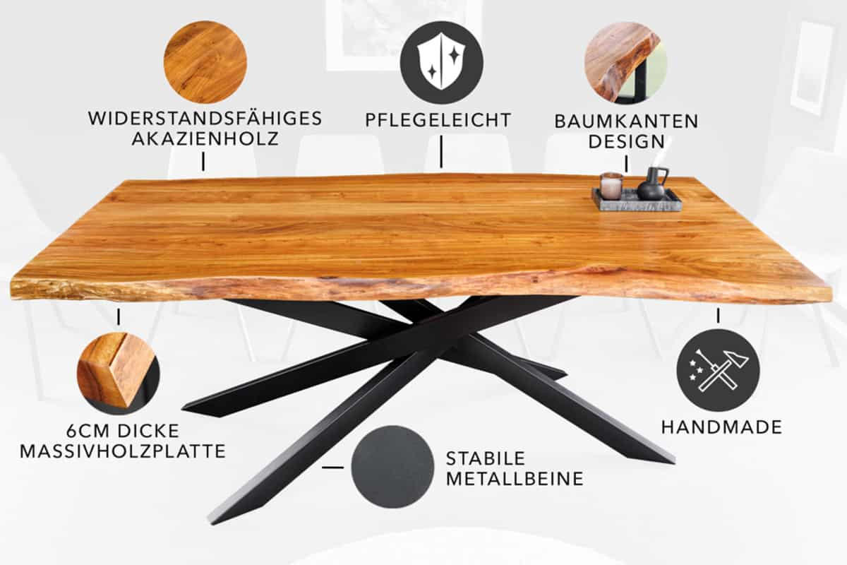 ESSTISCH MAMMUT Akazie 200cm - Schwarz/Braun, Holz/Metall (96/200/81cm) - riess-ambiente