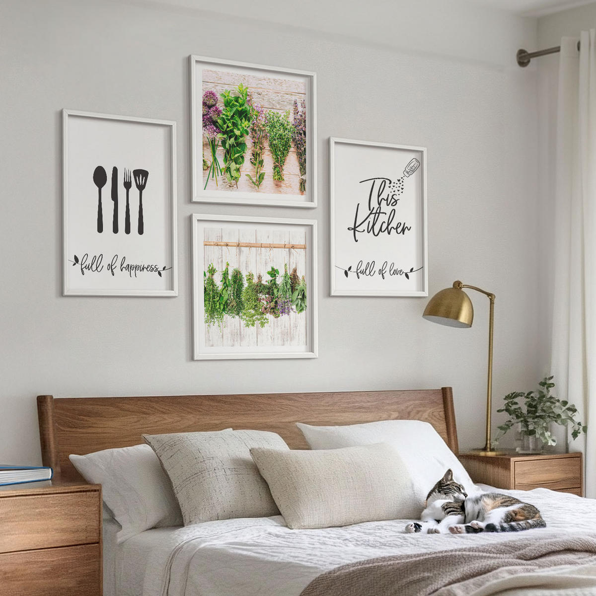 WANDBILDER 4er-Set - 50x50 cm & 40x60 cm Weißer Rahmen - Küchenkräuterpflanzen Beschriftungen - Weiß, Kunststoff (50/50cm) - ArtPrintCave