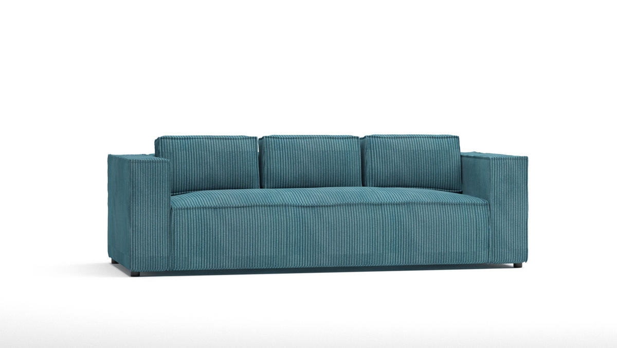 3-SITZER-SOFA Nova Türkis Cord - Türkis/Schwarz, Holz/Kunststoff (230/64/92cm) - S-Style Möbel
