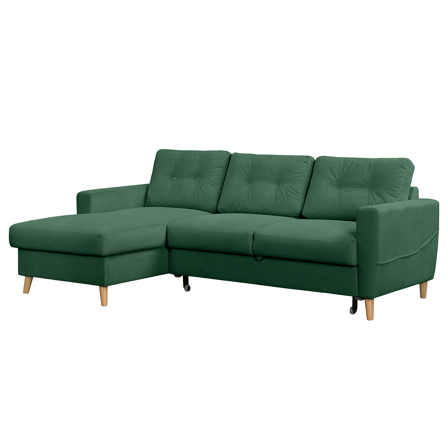 ECKSOFA mit Longchair - Waldgrün/Braun, Holz/Textil (223/148cm) - home24