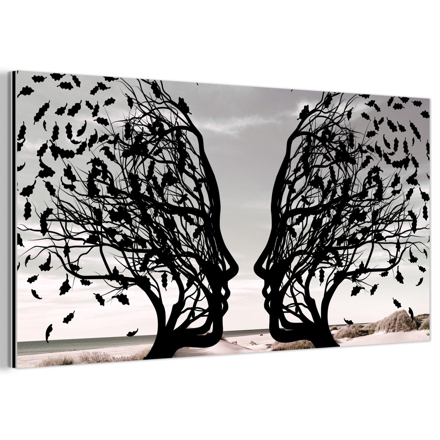 METALLBILD Strand - Meer - Menschen - Baum - Moderne Kunst 80x40 cm - Hellgrau, Metall (80/40cm) - MuchoWow