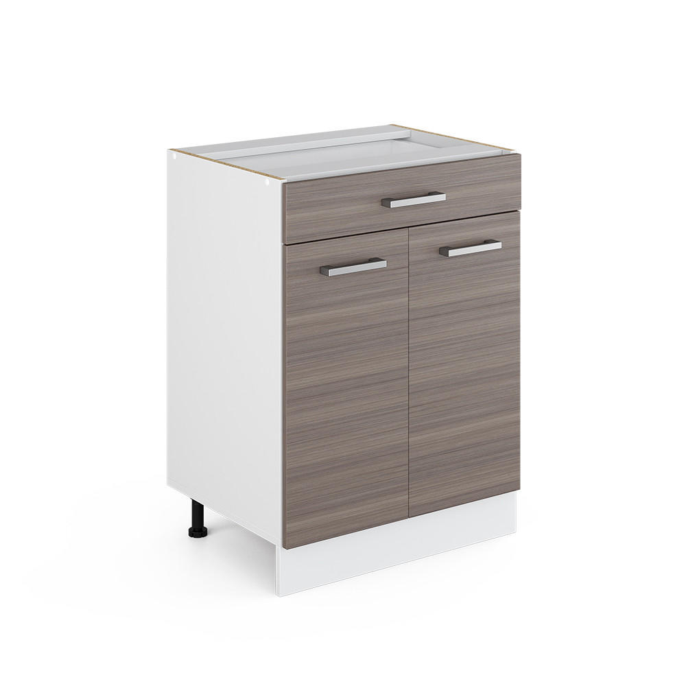KÜCHENSCHRANK R-Line Edelgrau 60 cm mit Schublade, ohne Arbeitsplatte - Weiß/Braun, Holzwerkstoff (60/81.6/46cm) - Vicco