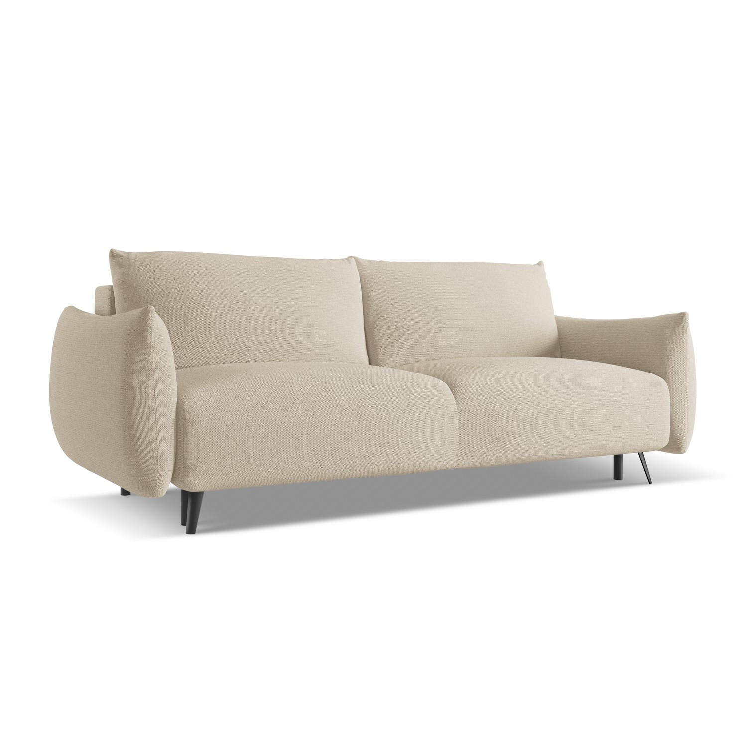 3-SITZER SOFA mit Schlaffunktion Chenille Stoff Beige - Beige/Schwarz, Textil/Metall (230/86/105cm) - LaMiaSofa