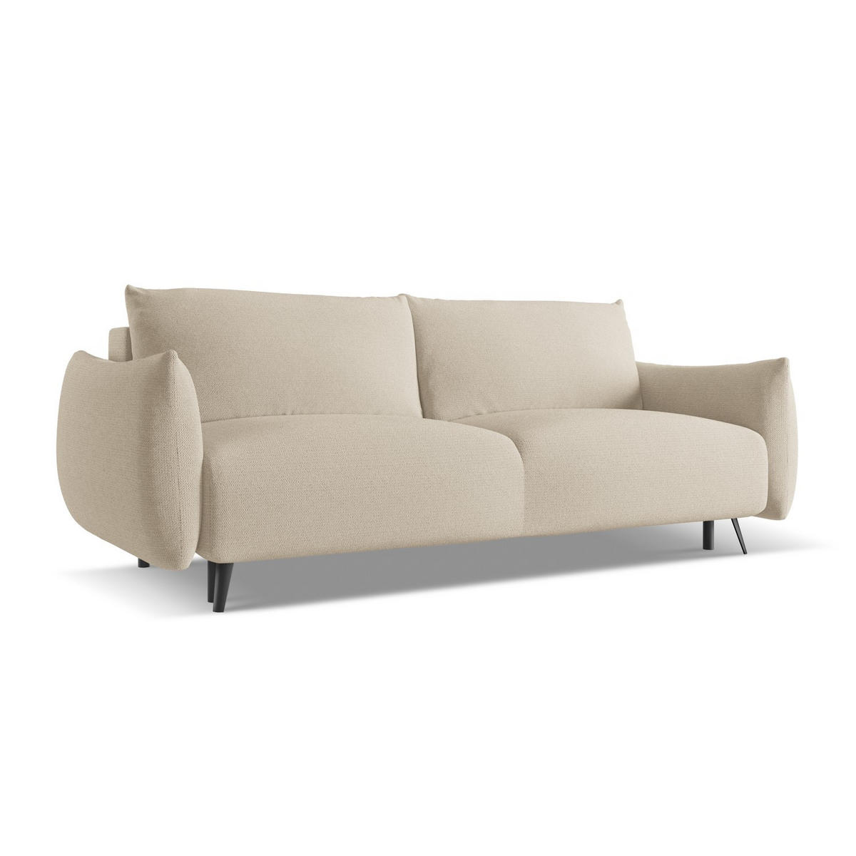 3-SITZER SOFA mit Schlaffunktion Chenille Stoff Beige - Beige/Schwarz, Textil/Metall (230/86/105cm) - LaMiaSofa